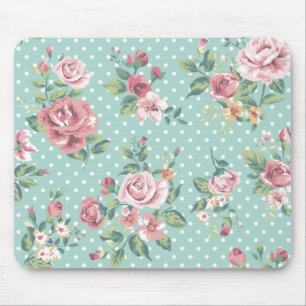 Tapis De Souris Girly rose turquoise floral chic minable vintage