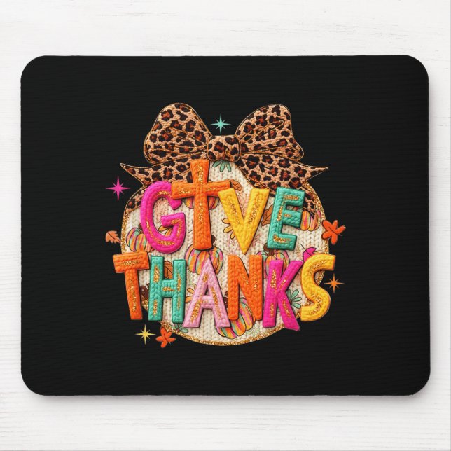 Tapis De Souris Give Thanks, Fall Leopard Coquette Bow, Preppy Tha (Devant)