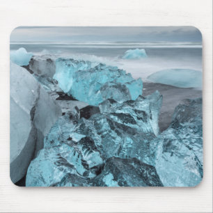 Tapis De Souris Glace bleue sur la plage, paysage marin, Islande