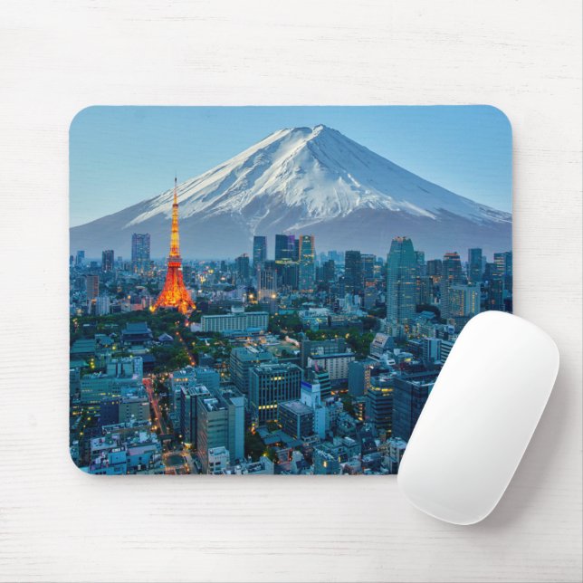 Tapis De Souris Glace et neige | Mt. Fuji et Tokyo Skyline (Avec souris)