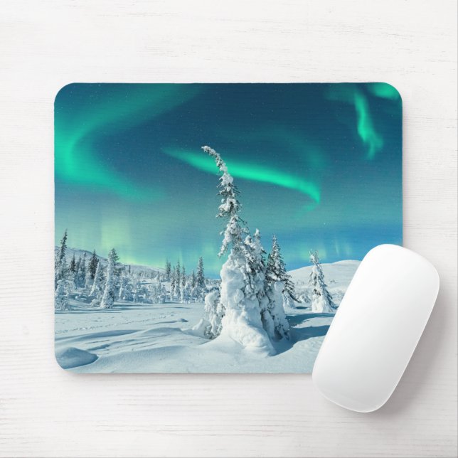 Tapis De Souris Glace et neige | Northern Lights, Laponie, Finland (Avec souris)