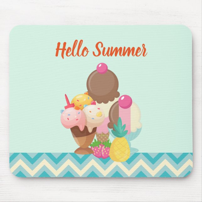 Tapis De Souris Glacée de crème glacée avec arroses Bonjour été (Devant)