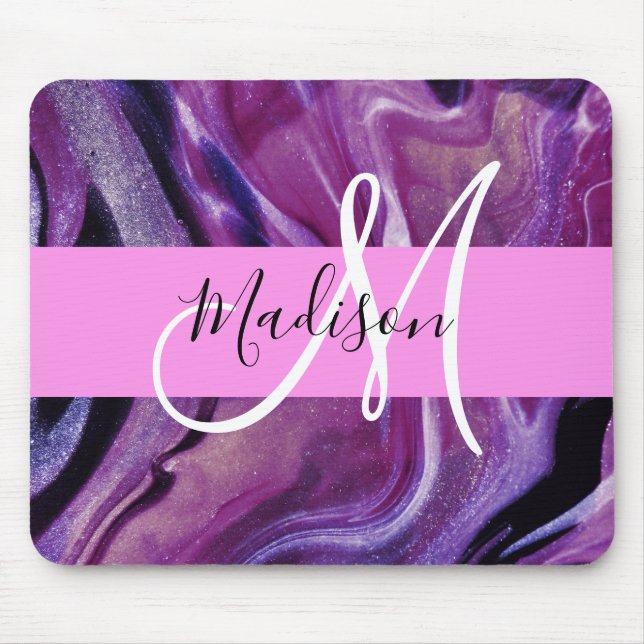 Tapis De Souris Glam Abstrait Purple Shimmer Texture rose Monogram (Devant)