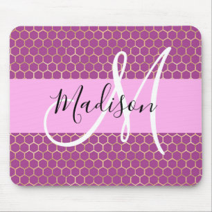 Tapis De Souris Glam Fuchsia Metallic rose Honeycomb Nom