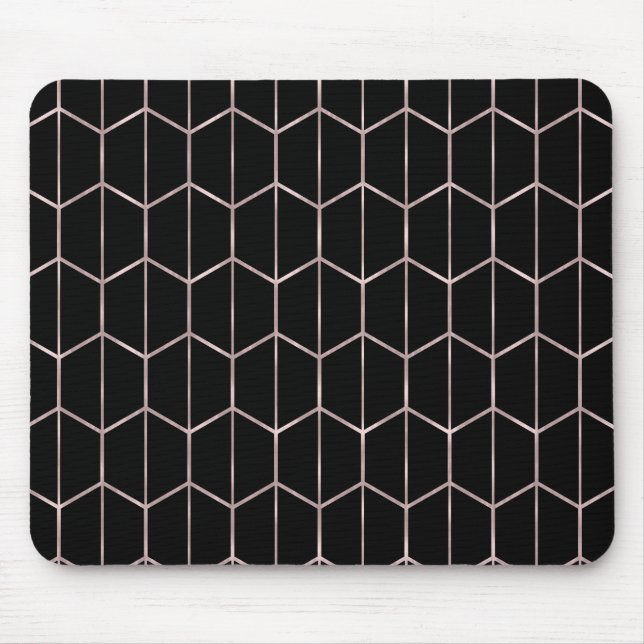 Tapis De Souris Glam géométrique rose or et noir chic hexagon (Devant)