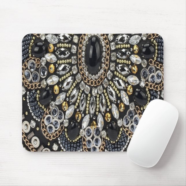 Tapis De Souris glam girly art déco or noir bohème (Avec souris)