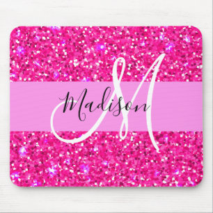 Tapis De Souris Glam Girly Rose Pailleté Paillettes Monogramme Nom