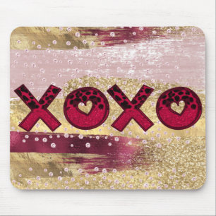 Tapis De Souris Glam Glitter Or Rouge Luxe XOXO Saint-Valentin 