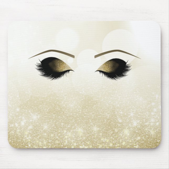 Tapis De Souris Glam Gold Maquillage Yeux et cils Personnalisés (Devant)