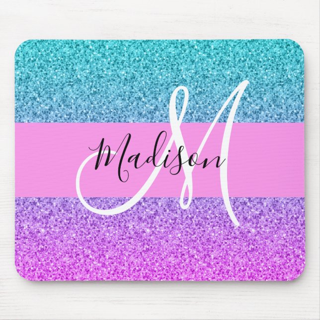 Tapis De Souris Glam Purple Aqua Parties scintillant étincelante M (Devant)