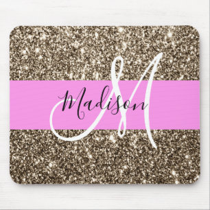 Tapis De Souris Glam Rose Champagne Or Glitter Monogramme