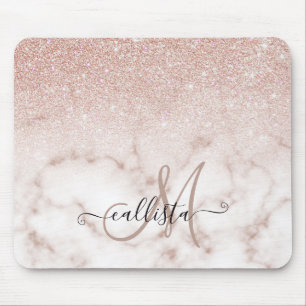 Tapis De Souris Glamorous Rose Gold White Glitter Marble Gradient