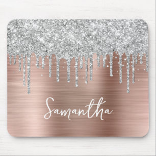 Tapis De Souris Glamour Rose Gold Paillettes Argentées qui Dégouli
