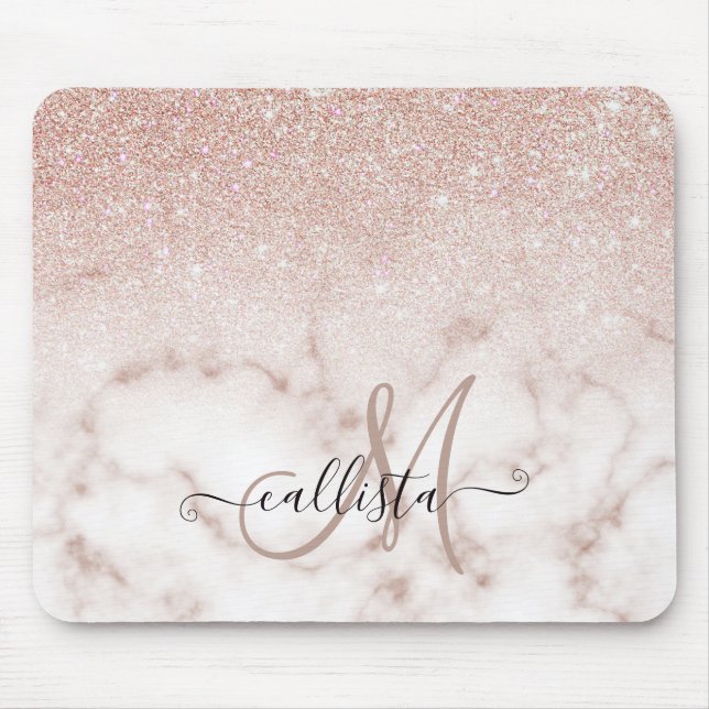 Tapis De Souris Glamour Rose or Parties scintillant blanche Marbre (Devant)