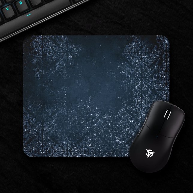 Tapis De Souris Glimmery Navy Grunge | Sombre Sapphire bleu Damas (Créateur téléchargé)