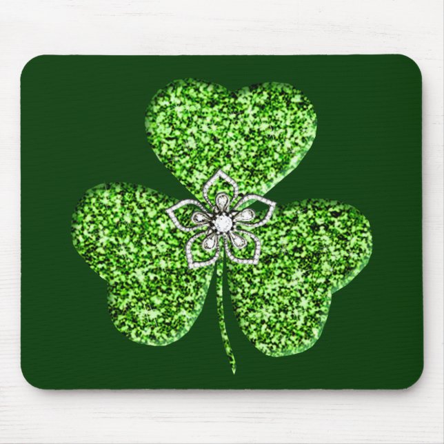Tapis De Souris Glitter Shamrock And Flower Mouse Pad (Devant)