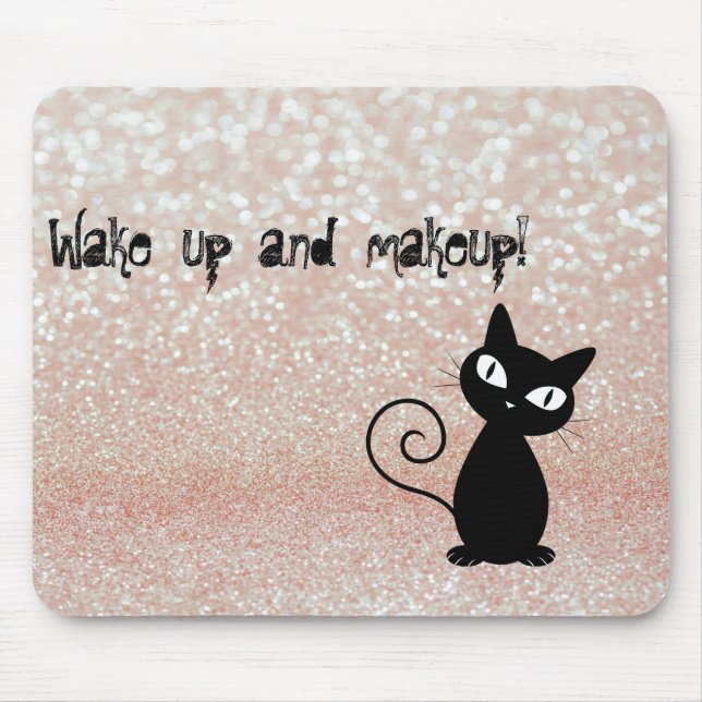 Tapis De Souris Glitterie Whimsical Black Cat-Réveillez-vous et ma (Devant)