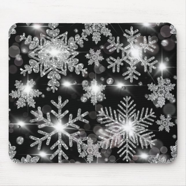 Tapis De Souris Glittery argent fêter motif de flocon de neige (Devant)