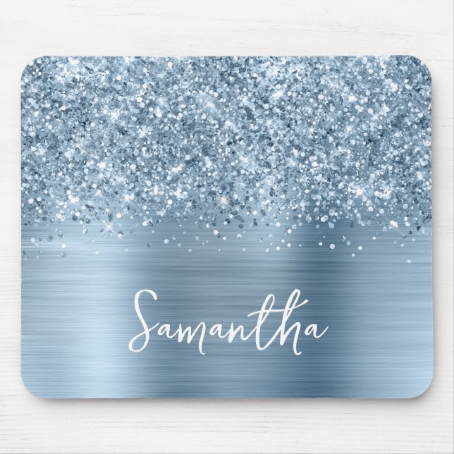 Tapis De Souris Glittery Light Blue Glam Name (Devant)