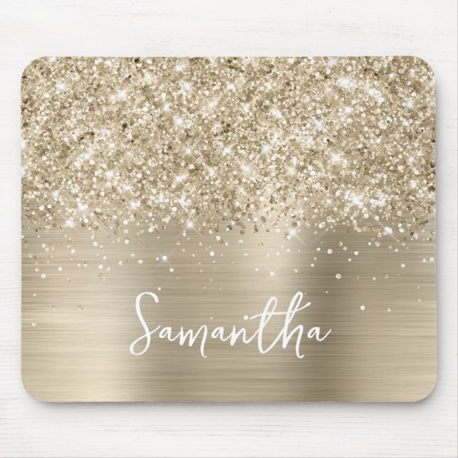 Tapis De Souris Glittery Pale Gold Glam Name (Devant)