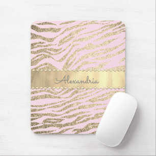 Tapis De Souris Glittery Zebra Imprimer sur Rose Blush