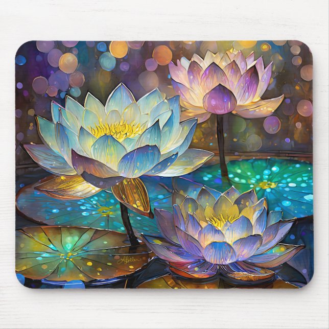 Tapis De Souris Glowing Lotus Flowers Trio (Devant)