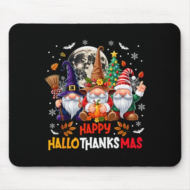 Tapis De Souris Gnome Hallothanksmas Halloween Thanksgiving Christ (Devant)