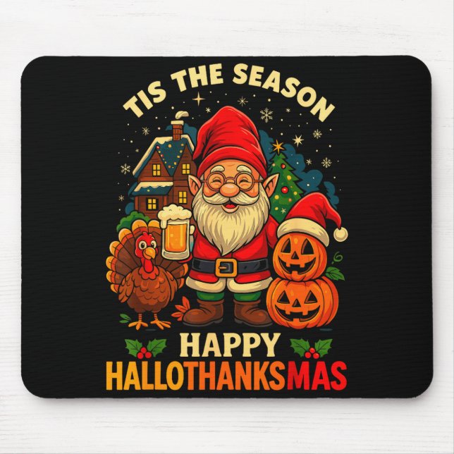 Tapis De Souris Gnome Happy Hallothanksmas Shirt Halloween Thanksg (Devant)