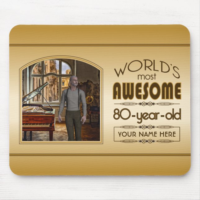 Tapis De Souris Gold 80th Birthday Meilleur cadre photo personnali (Devant)