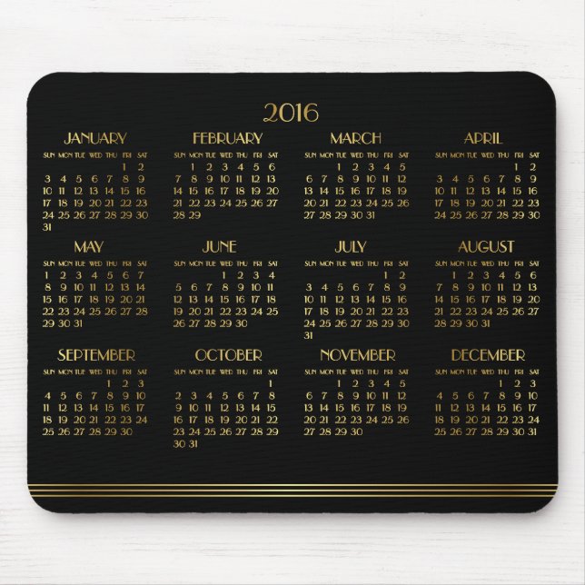 Tapis De Souris Gold Black Art Déco Calendrier annuel 2016 Mousepa (Devant)