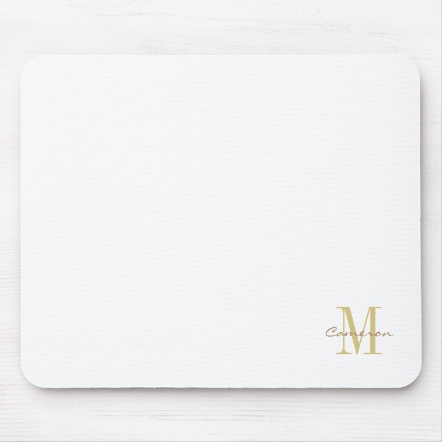 Tapis De Souris Gold blanc initial et nom personnalisé (Devant)