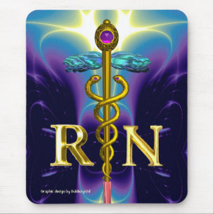 Tapis De Souris GOLD CADUCEUS REGISTERED NURSE SYMBOL Blue Purple