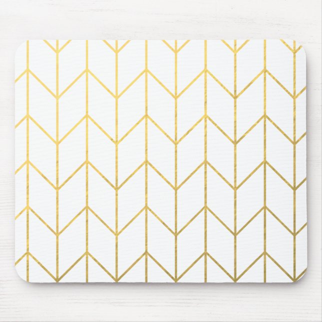 Tapis De Souris Gold Chevron White Arrière - plan Modern Chic (Devant)