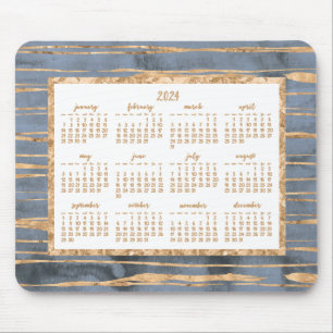 Tapis De Souris Gold Foil Annuel 2024 Calendrier Pad bleu