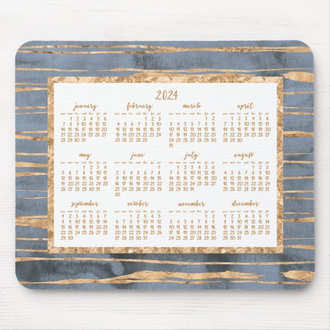 Tapis De Souris Gold Foil Annuel 2024 Calendrier Pad bleu (Devant)