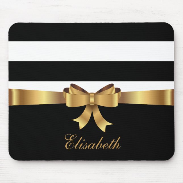 Tapis De Souris Gold personnalisé, Black Bold Stripes Golden BOW (Devant)
