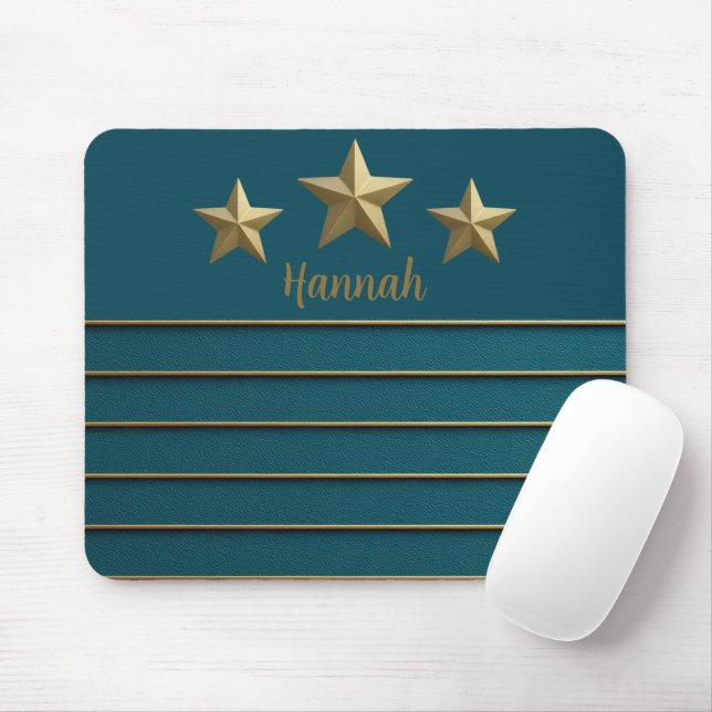 Tapis De Souris Gold Star sur Turquoise (Avec souris)