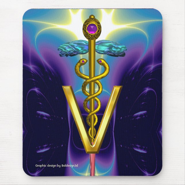 Tapis De Souris GOLDEN CADUCEUS VETERINARY SYMBOLE / Blue Purple (Devant)
