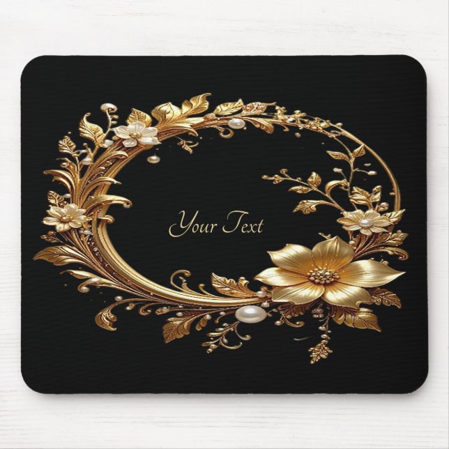 Tapis De Souris Golden Floral Ornate Frame Mousepad (Devant)