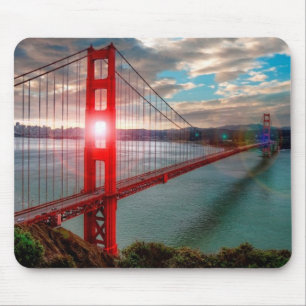 Tapis De Souris Golden gate bridge avec Sun brillant