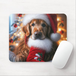 Tapis De Souris Golden Retriever avec réserve de Noël