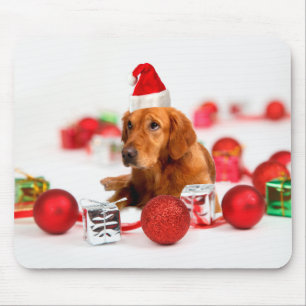 Tapis De Souris Golden Retriever Chien W Red Santa Chapel Noël