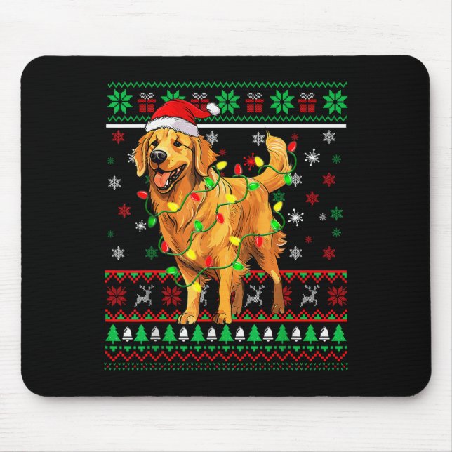 Tapis De Souris Golden Retriever Christmas Santa Hat Tree Lights P (Devant)