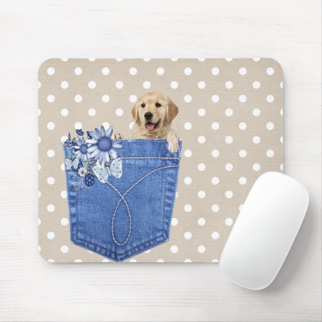 Tapis De Souris Golden Retriever Dans Jean Pocket (Avec souris)