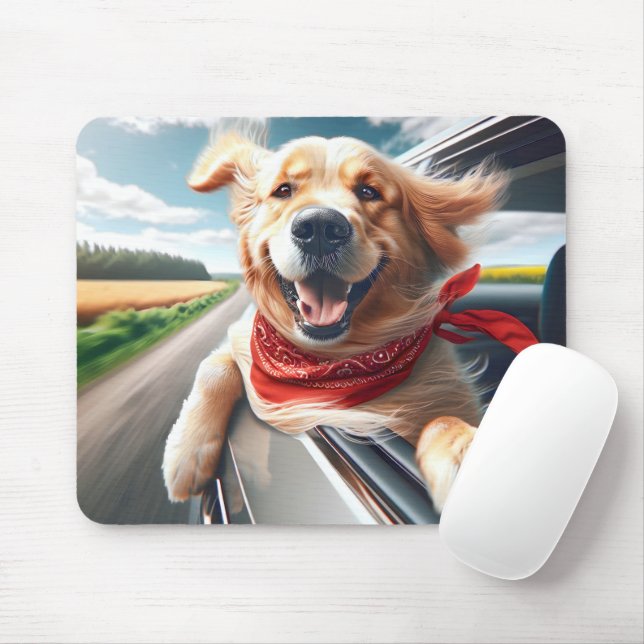 Tapis De Souris Golden Retriever dans la fenêtre de voiture (Avec souris)
