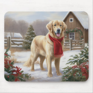 Tapis De Souris Golden Retriever dans la neige Noël