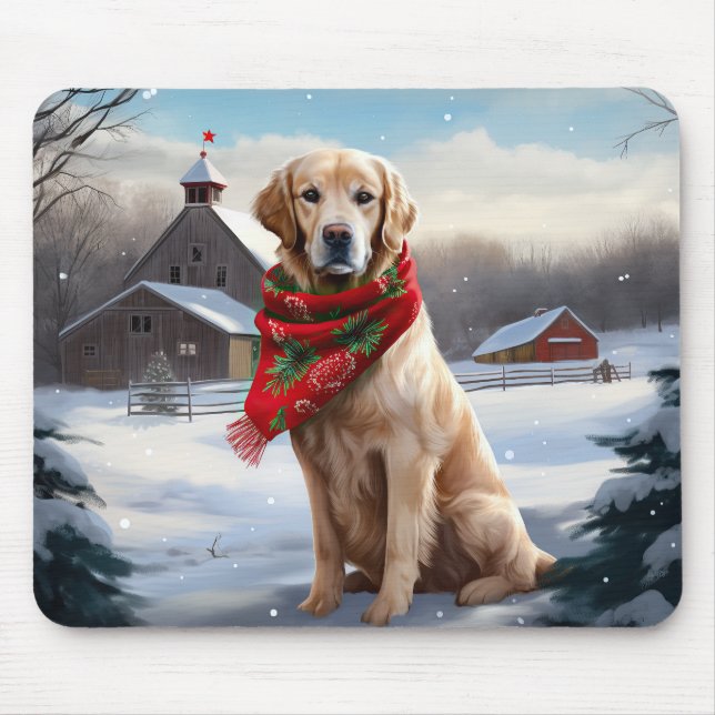 Tapis De Souris Golden Retriever Dog in Snow Christmas (Devant)