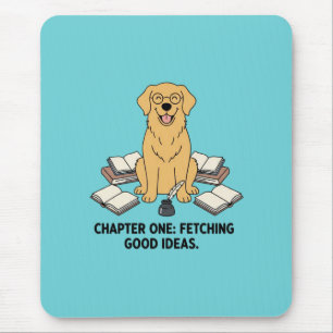 Tapis De Souris Golden Retriever Écrivain Livre Amour Encre Bleu A