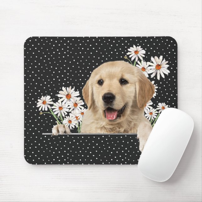 Tapis De Souris Golden Retriever et Daisies (Avec souris)