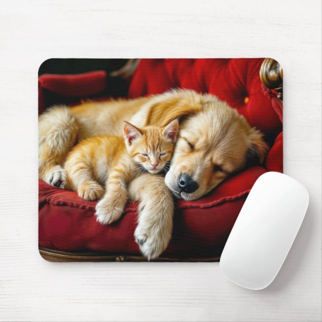 Tapis De Souris Golden Retriever et Gold Kitts Dormir (Avec souris)